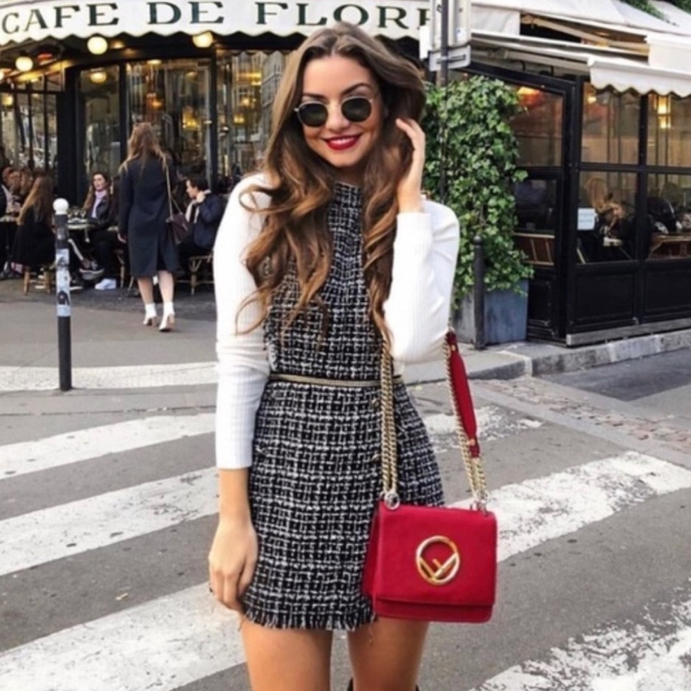 Zara tweed romper with chain detail